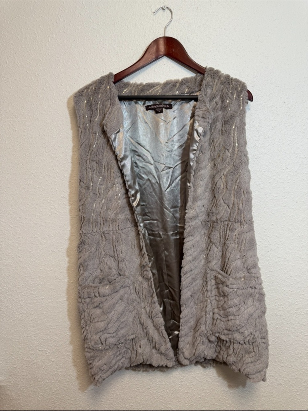 Aqua Faux Fur Hooded Vest - Gray